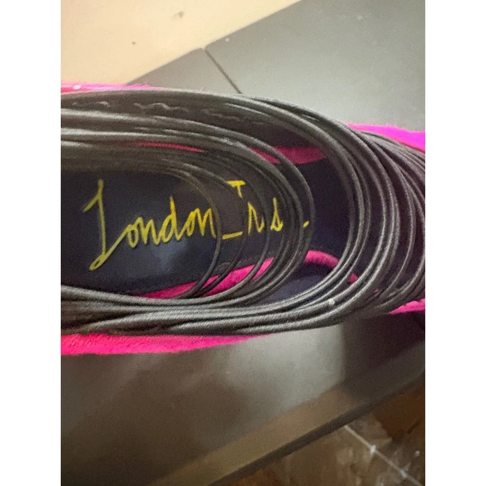 London Trash Hot Pink Pony Hair Platform Pumps Caged Multi Strap Stiletto Heels